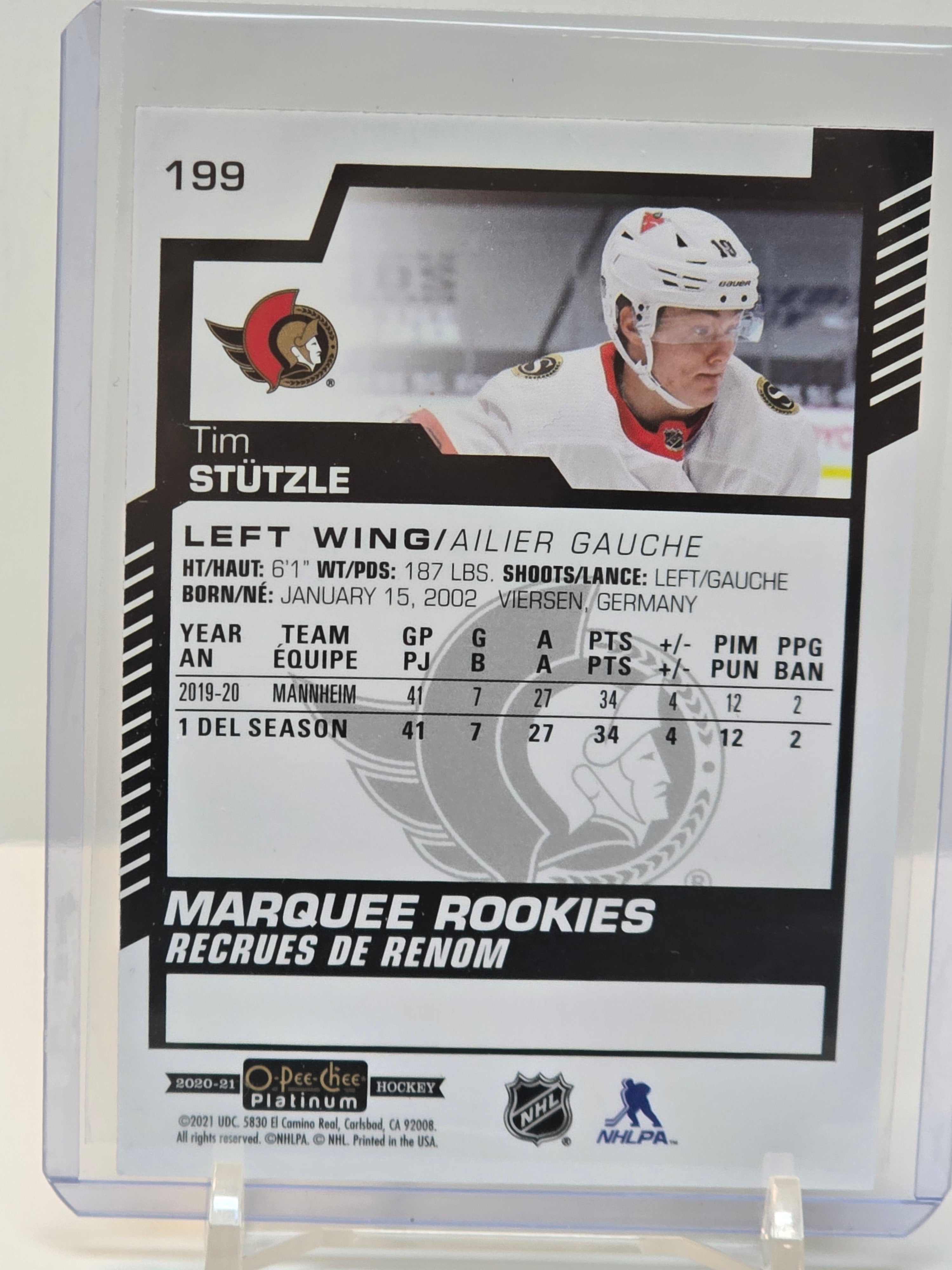O-Pee-Chee Platinum #199 Tim Stutzle RC 2020-21