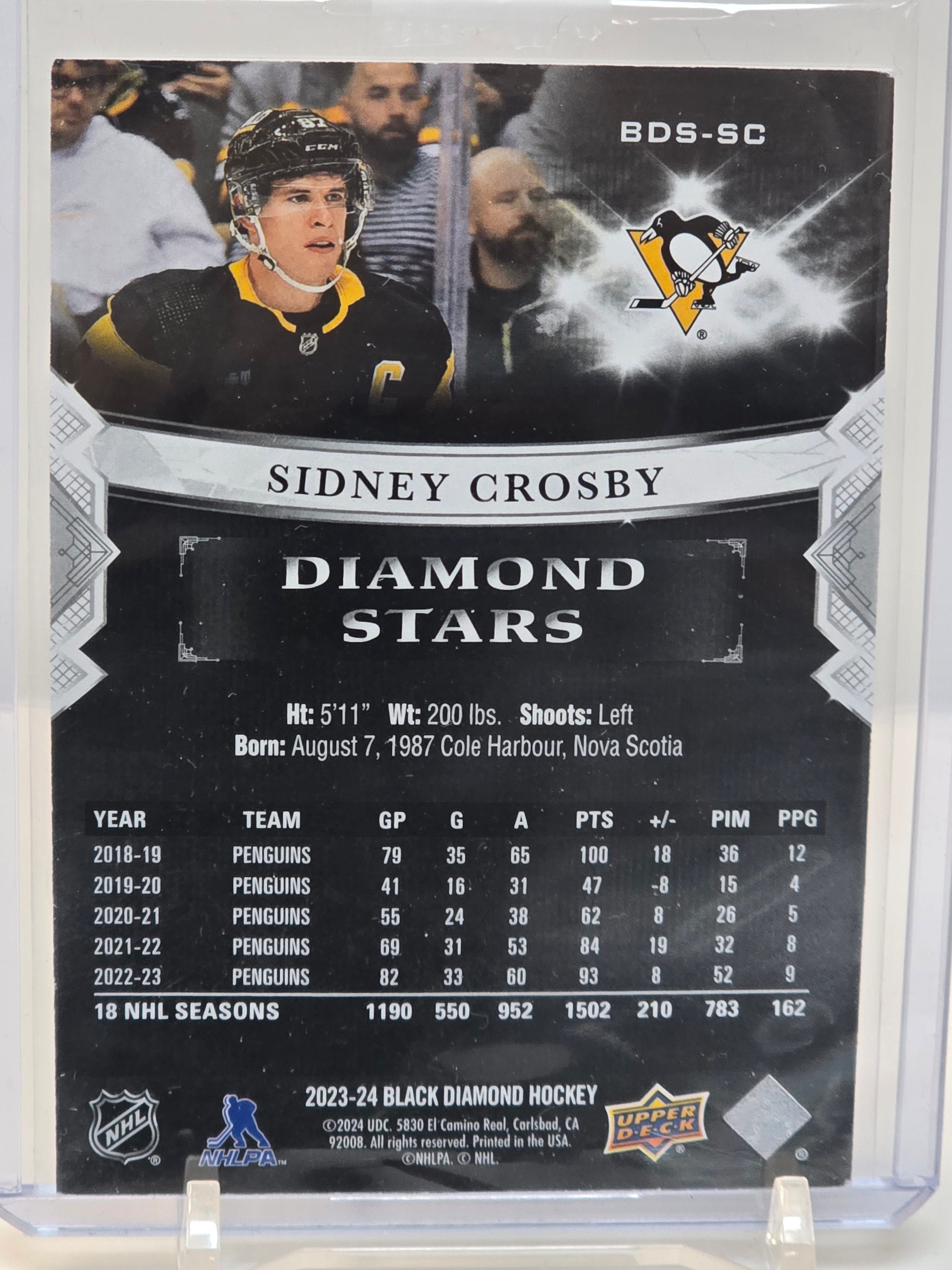 UD Diamond Stars Diamond Relic Autographs Purple #BDSSC Sidney Crosby 2023-24