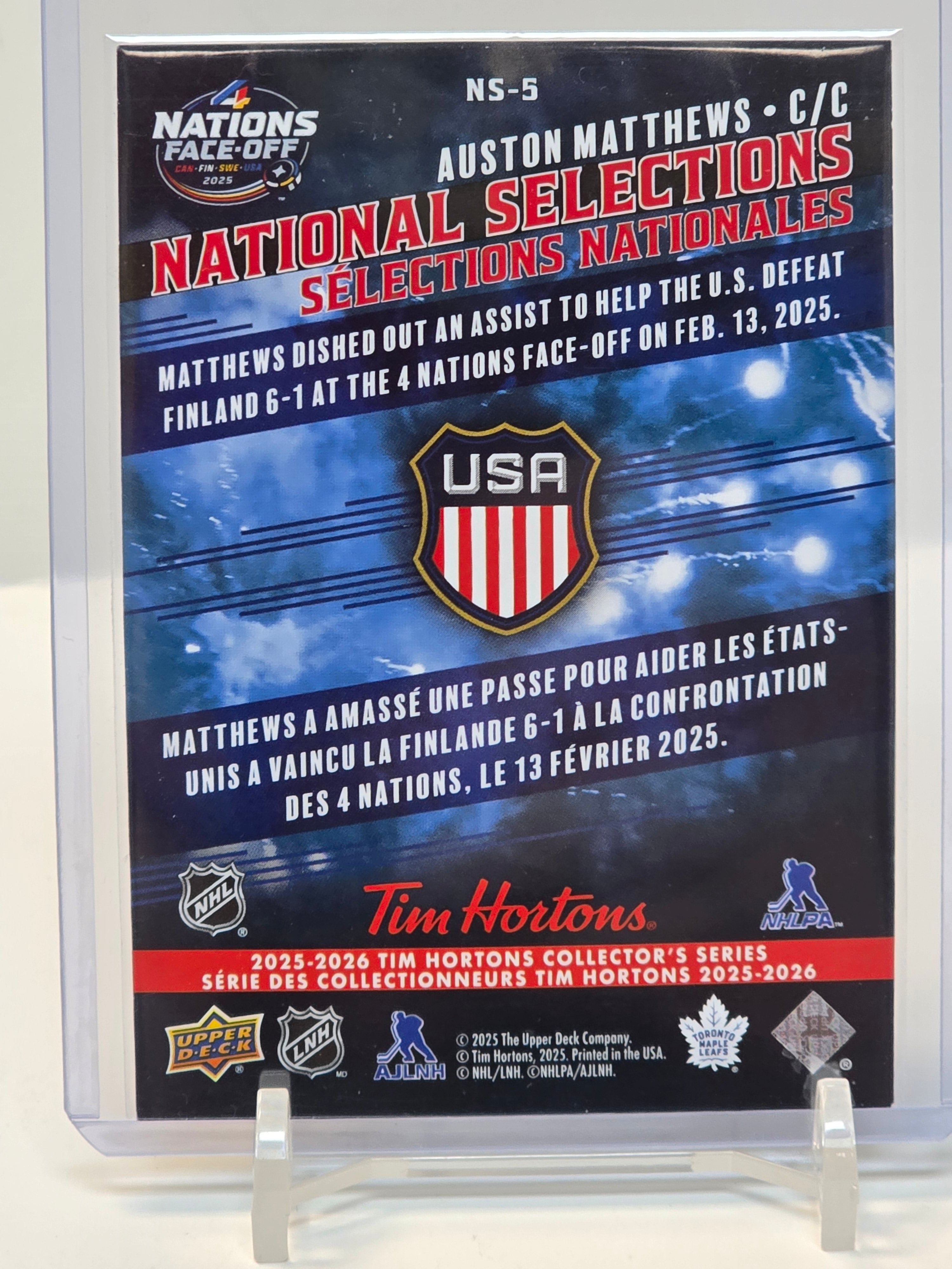 UD Tim Hortons National Selections #NS5 Auston Matthews 2025-26