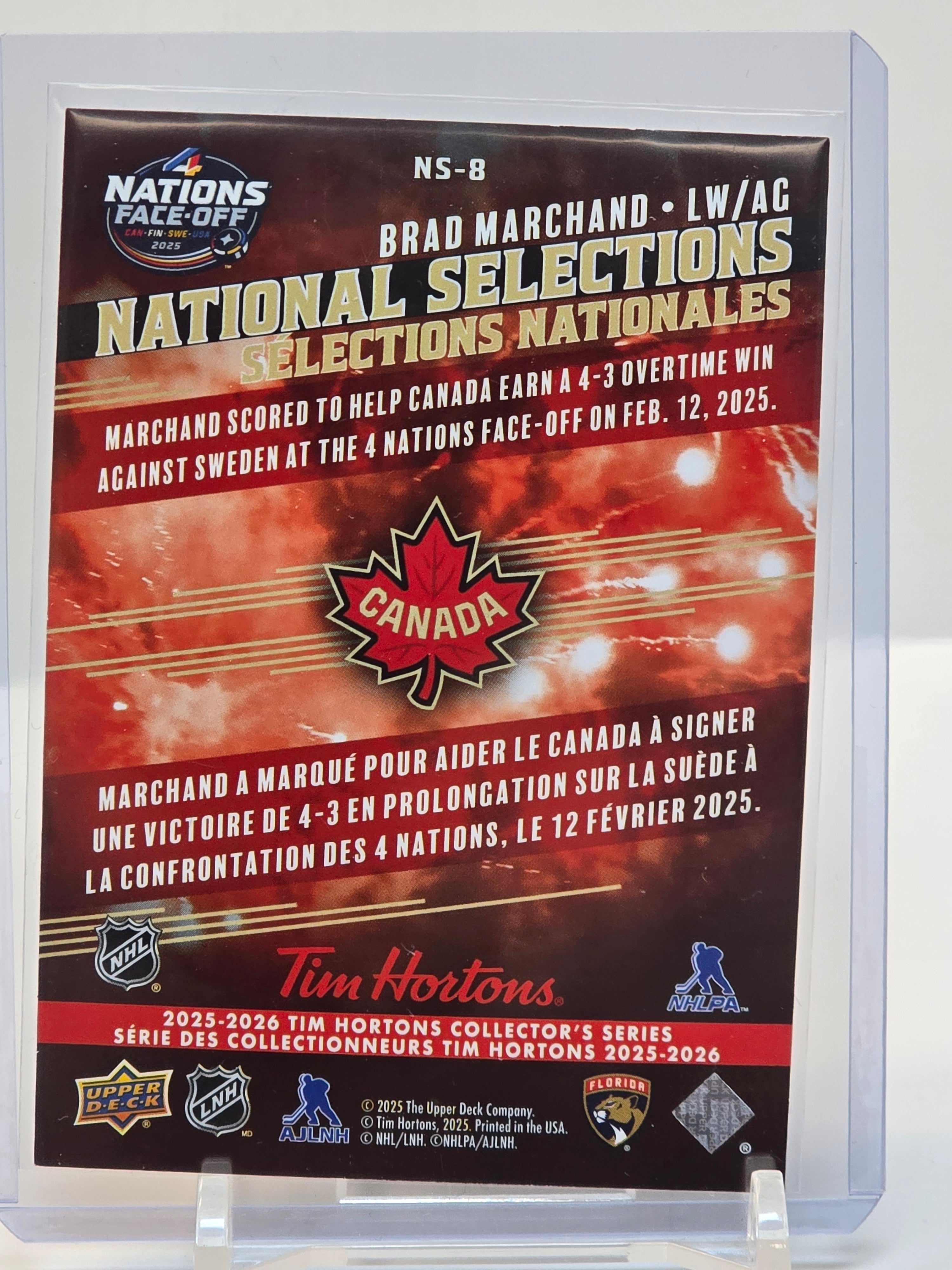 UD Tim Hortons National Selections #NS8 Brad Marchand 2025-26