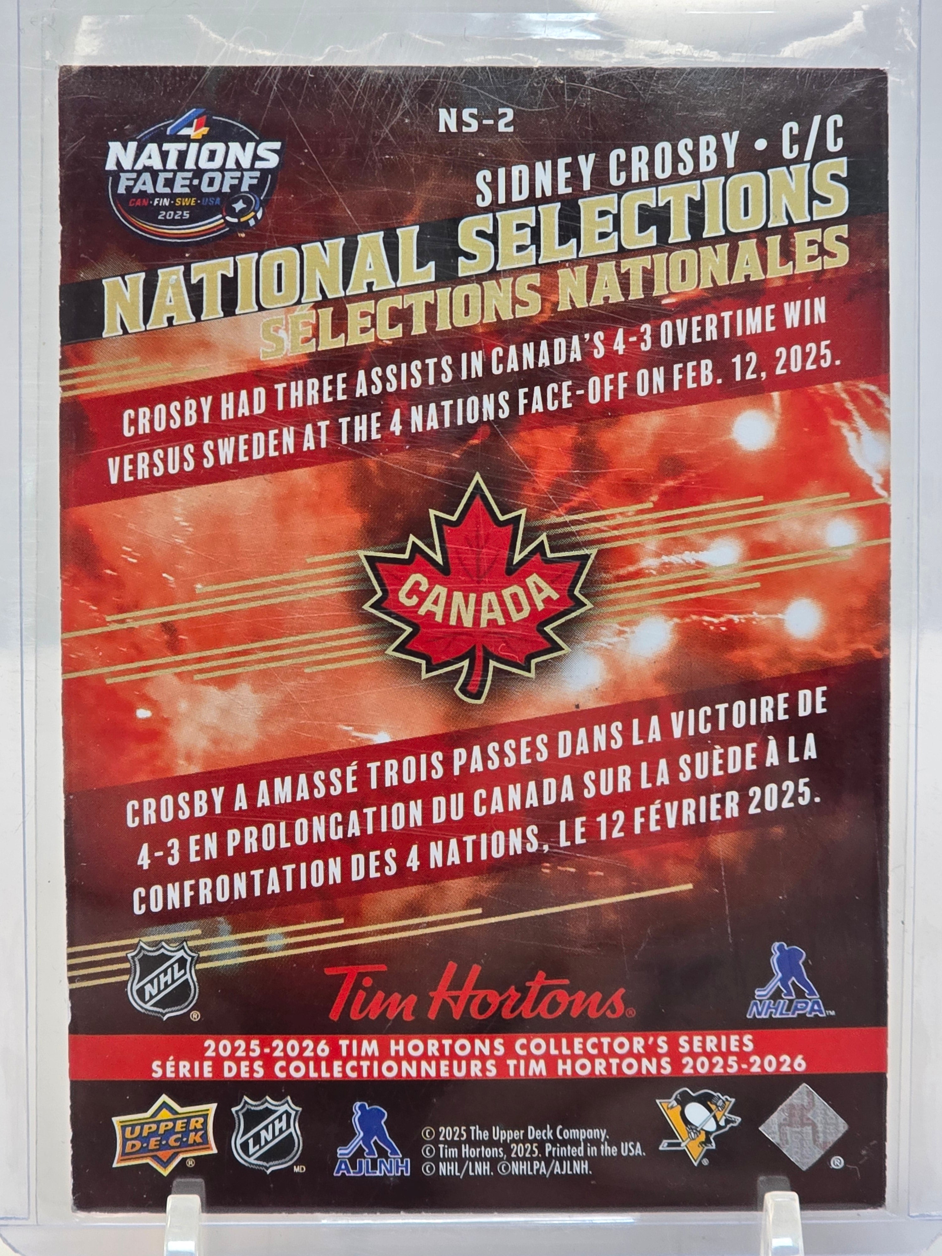 UD  Tim Hortons National Selections #NS2 Sidney Crosby 2025-26