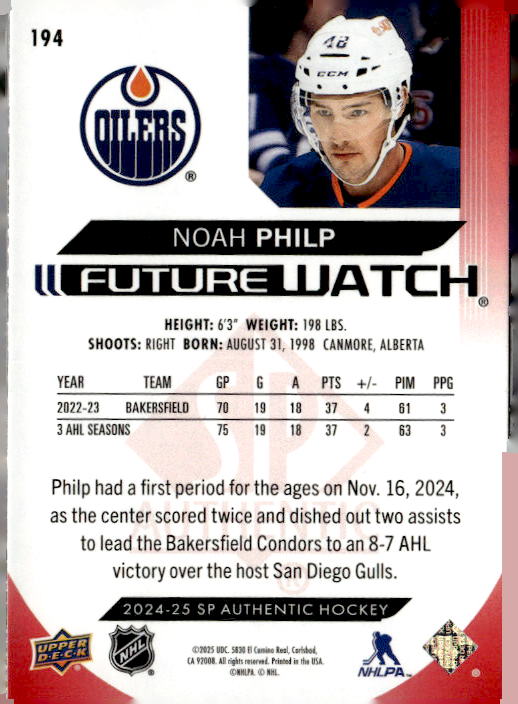 2024-25 SP Authentic Limited Red #194 Noah Philp FW