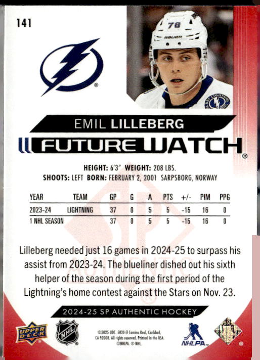 2024-25 SP Authentic Limited Red #141 Emil Lilleberg FW