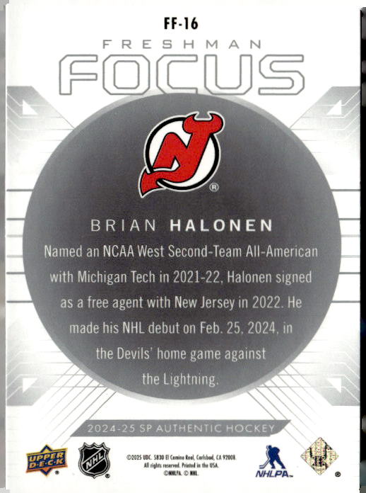 2024-25 SP Authentic Freshman Focus #FF16 Brian Halonen