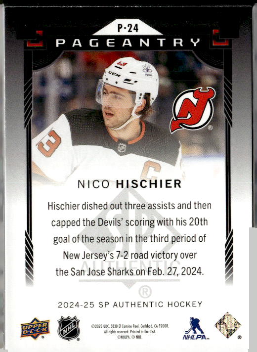 2024-25 SP Authentic Pageantry #P24 Nico Hischier