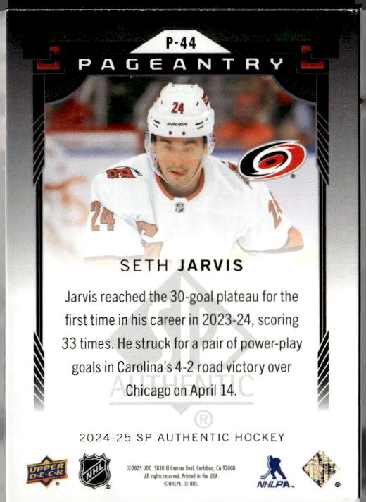 2024-25 SP Authentic Pageantry #P44 Seth Jarvis
