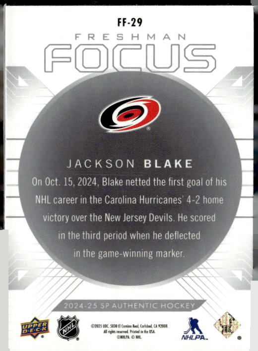 2024-25 SP Authentic Freshman Focus #FF29 Jackson Blake