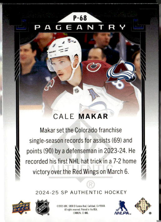 2024-25 SP Authentic Pageantry #P68 Cale Makar
