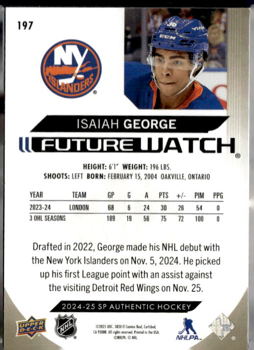 2024-25 SP Authentic Limited Gold #197 Isaiah George FW