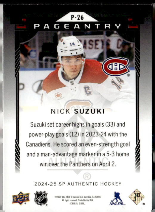 2024-25 SP Authentic Pageantry #P26 Nick Suzuki