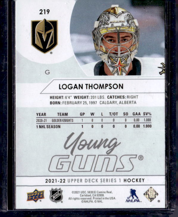 2021-22 Upper Deck #219 Logan Thompson YG RC