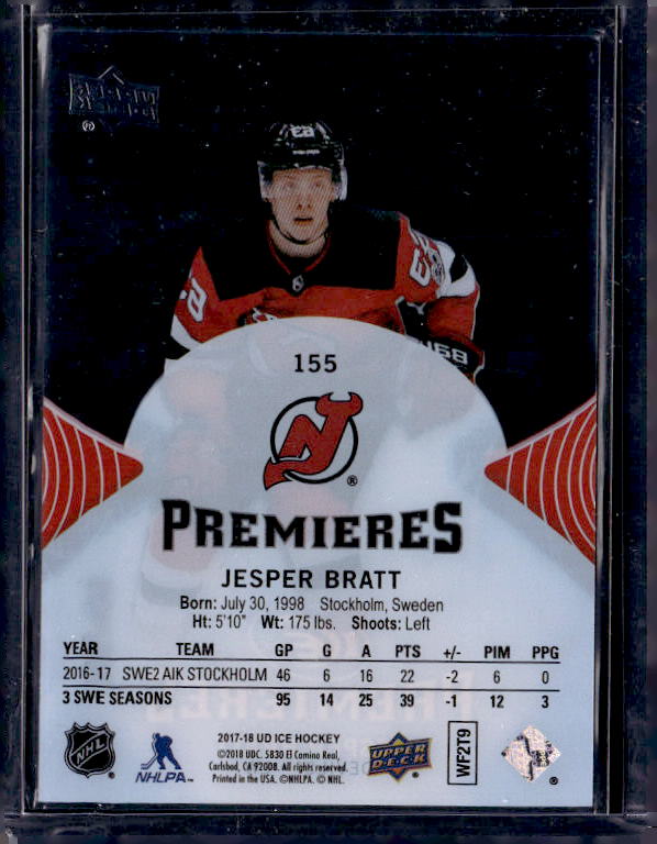 2017-18 Upper Deck Ice #155 Jesper Bratt 265/499 RC