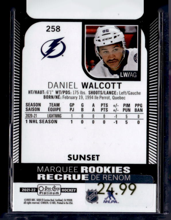 2021-22 O-Pee-Chee Platinum Orange Checkers #258 Daniel Walcott