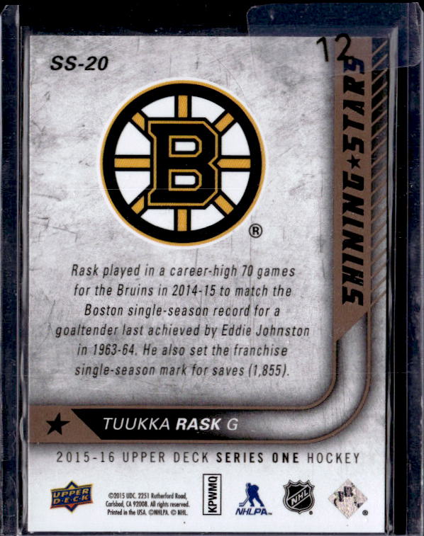 2015-16 Upper Deck Shining Stars Royal Blue #SS20 Tuukka Rask