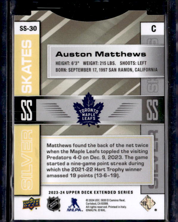2023-24 Upper Deck Silver Skates Gold #SS30 Auston Matthews