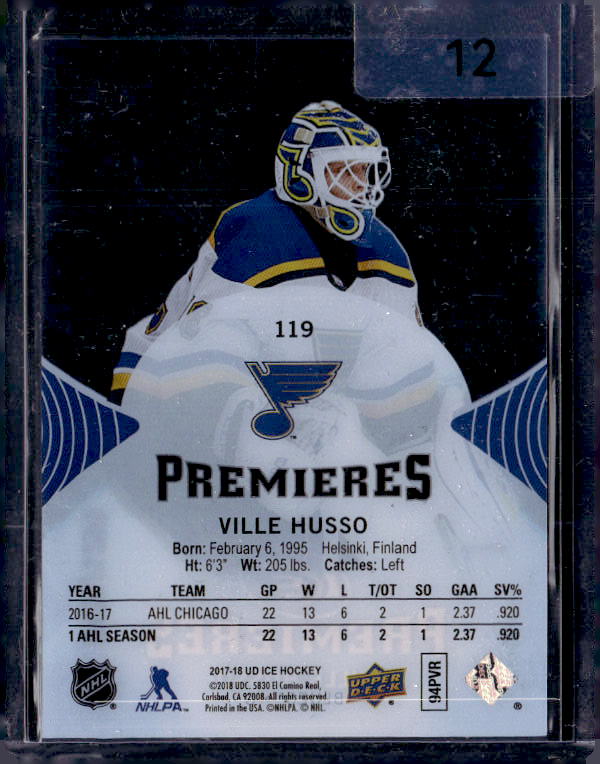 2017-18 Upper Deck Ice #119 Ville Husso 0431/1299 RC