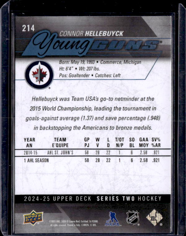2024-25 Upper Deck Young Guns Renewed Series 2 #214 Connor Hellebuyck