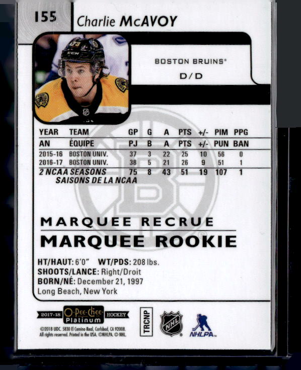 2017-18 O-Pee-Chee Platinum #155 Charlie McAvoy RC