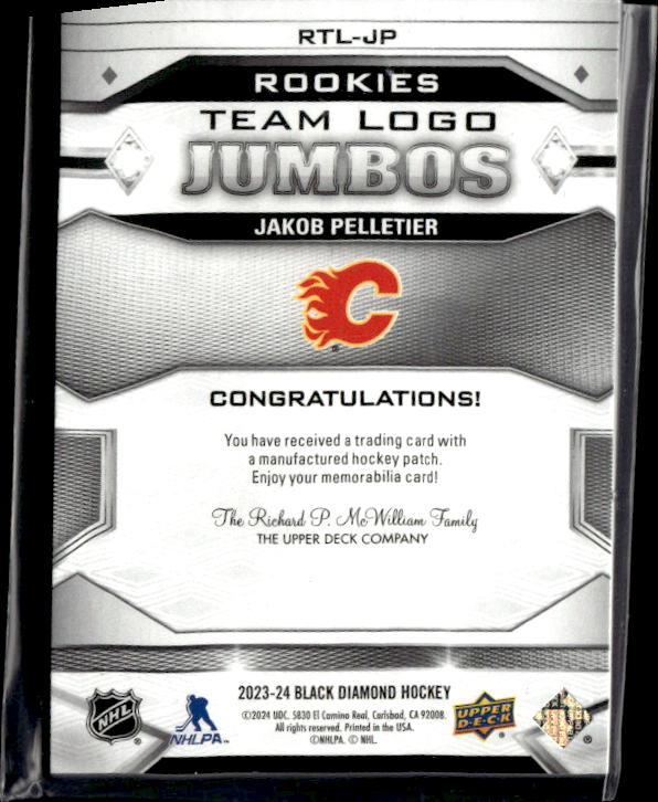 2023-24 Black Diamond Rookie Team Logo Jumbo Patches #RTLJP Jakob Pelletier