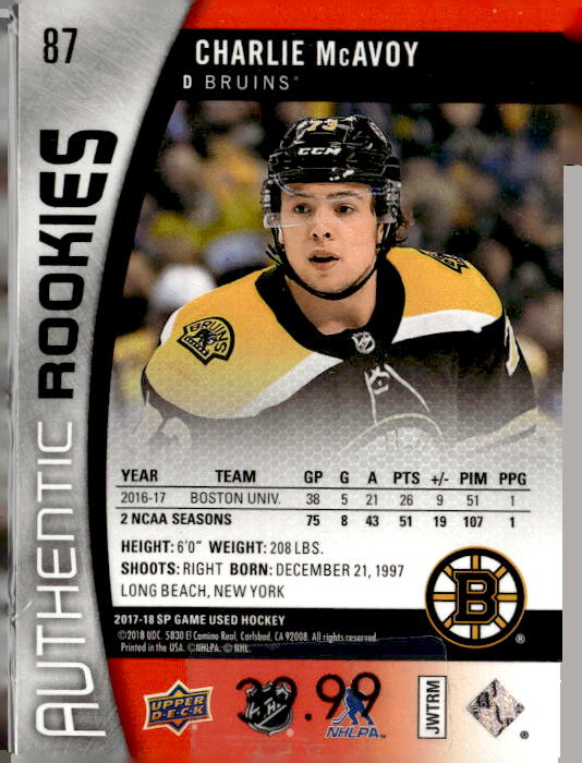 2017-18 SP Game Used Orange Rainbow #87 Charlie McAvoy/116